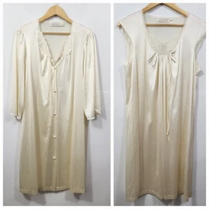 De Colección JC Penney 'Coleccionables Nylon Encaje Vestido y Bata Negligee Peignoir Conjunto Marfil M - Imagen 1 de 24