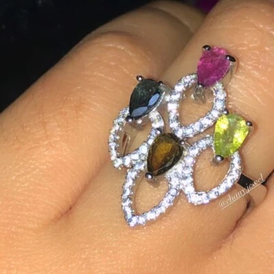 925 Sterling Silver Anello Acquamarina , Ametista e Citrini - Immagine 1 di 2