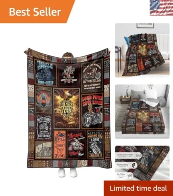 Unique Motorcycle-Themed Throw Blanket - Perfect for Movie Nights and Camping - Image 1 of 4
