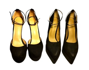 LOT of 2 Black Faux Suede ANKLE Strap Platform Heels ALMOND sz 12/ POINT sz 10 - Picture 1 of 12