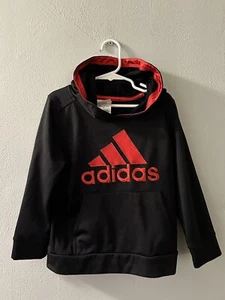 Adidas Pullover Hoodie Sweatshirt Pocket Embroidered Logo Black/Red Kids Size 5 - Picture 1 of 4