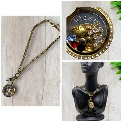 Origami Owl Gold Tone Swarovski Crystal Locket "Blessed" Necklace Charm Mom Love - Image 1 of 4