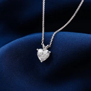 2Ct Heart Solitaire Lab Created Diamond 14K White Gold Plated Pendant Necklace - Picture 1 of 6