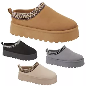 Damen Geflochten Plateau Slipper Pantolette Warm Komfort Flauschig In Outdoor Hausschuhe - Bild 1 von 32