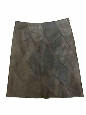 Falda de cuero Elie Tahari cordero talla 2 marrón diagonal Foto 1 de 4