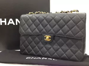 Authentic Chanel Jumbo Matelasse Caviar Skin Black chain Shoulder bag 3E240080K - Picture 1 of 11