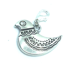 Brighton Mod Menagerie Bird Crystal Etched Pattern Animal Silver Clip Charm