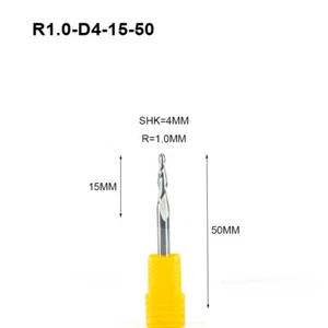 2Pcs Tapered Ball Nose End Mill Carbide R1.0*D4mm Shank CNC Router Carving Bit - Picture 1 of 5