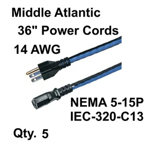 QTY. 5 - MIDDLE ATLANTIC PRODUCTS IEC-36X4 (USED) 3x 14AWG 36" Power Cord - Picture 1 of 5