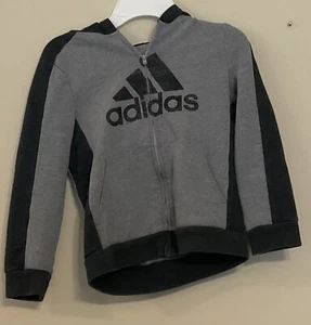 Felpa con cappuccio e zip ragazzo Adidas grigio nero taglia 7 - Foto 1 di 3