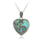 925 Sterling Silver Marcasite Turquoise Heart Necklace