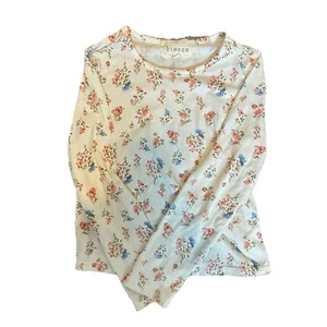 Btween Long Sleeve Top Girls Size 4 White Floral Crew Neck Cotton Blend - Picture 1 of 5