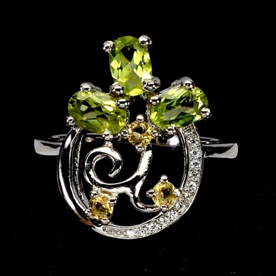 925 Sterling Silver Ring Oval Peridot 6x4mm Natural Gemstone Jewelry Size 8 - Image 1 of 4