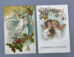 Par de postales antiguas de ángeles de navidad c 1910 - Imagen 1 de 4