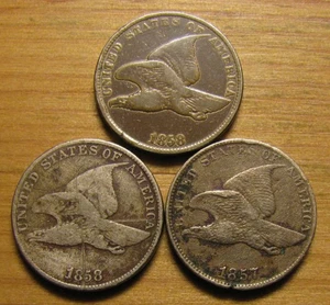 LOTE DE (3) CENTAVOS CABEZA DE ÁGUILA VOLADORA 1857 1858 SL LL JUEGO DE COLECCIÓN DE MONEDAS DE EE. UU. - Imagen 1 de 2