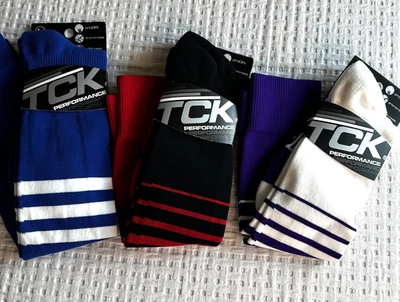 Lote de 3 Calcetines Atléticos TCK Performance Béisbol Fútbol Púrpura Azul Rojo Rayas Foto 1 de 4
