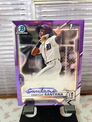 2021 Bowman Chrome Cristian Santana 1st Bowman Auto Purple Refractor /250 - Image 1 of 2