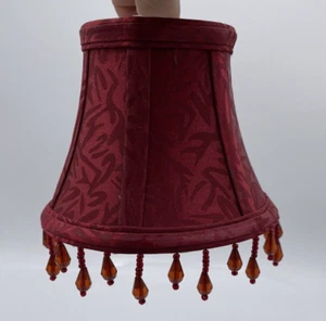 Burgundy Red Brocade & Beaded Lampshades 4" Tall, 4" bottom, 3" top 6 available - Picture 1 of 8