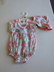 Set Of 2 Baby Girl Rompers Nutmeg 0-3 Months With Reversible Hat New With Tags