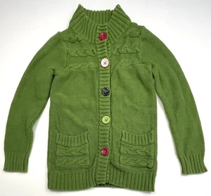 GYMBOREE Girls SMALL (5-6) Fall 2011 Pups & Kisses Green Cable-Knit CARDIGAN EUC - Picture 1 of 7
