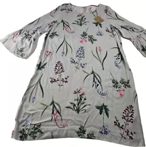 Joules Shift Dress Women 14 Silver Gray Floral 3/4 Flutter Bell Sleeve New Flaw - Picture 1 of 15
