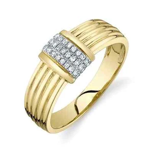 14K Yellow Gold Diamond Ring Rectangle Cocktail Right Hand Natural Round 0.10 CT - Picture 1 of 2