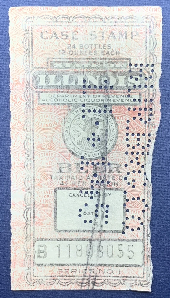 BEER BOTTLES CASE STAMP ILLINOIS PERFINS SERIES NUMBER 1 - Image 1 of 4
