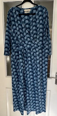 FAB SEASALT LAKE BLUE MIX V NECK WRAP EFFECT FLORAL COTTON MIX DRESS - SIZE 24!! - Image 1 of 4