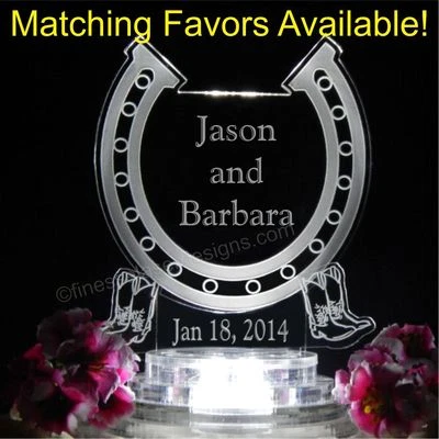 Herradura Occidental LED Iluminado Boda Pastel Topper con Nombres Acrílico Top Personalizado Foto 1 de 4