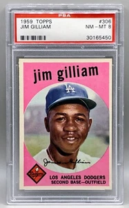 1959 Topps #306 Jim Gilliam - Los Angeles Dodgers PSA 8 NM-MT - Picture 1 of 2