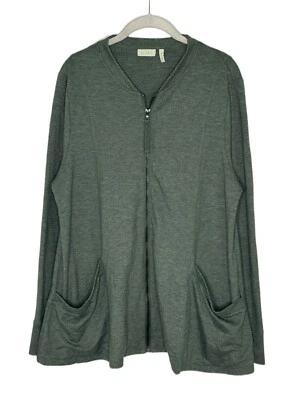 LOGO Lounge by Lori Goldstein Terry Zip Front Jacket Sz Large Green Top Pockets - Image 1 of 4