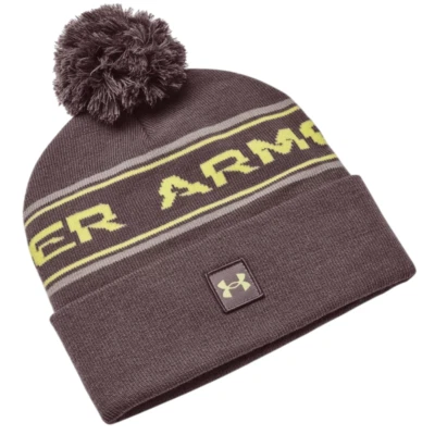 UNDER ARMOUR | UA Halftime Taupe Turn Up Pom Pom Bobble Beanie Hat | One Size - image 1 of 4