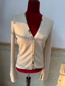 ROBERTO CAVALLI Vintage Biege Pointelle Cashmere & Silk Cardigan Sweater Size 42 - Picture 1 of 22