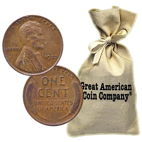 Bag of 1,000 Mixed Date Wheat Cents (1930-1939) in Circulated Condition Cover