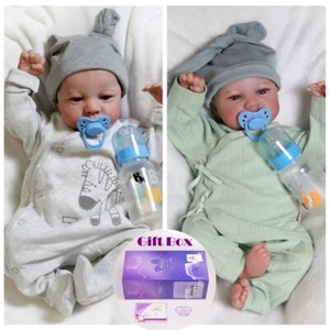 18" Reborn Baby Dolls Twins Handmade Realistic Newborn Boy Lifelike Twin Babies - Picture 1 of 20