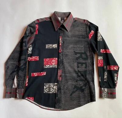 Мужская черная хипстерская рубашка KO Re-Mix с длинным рукавом на пуговицах спереди размер большой - Изображение 1 из 4