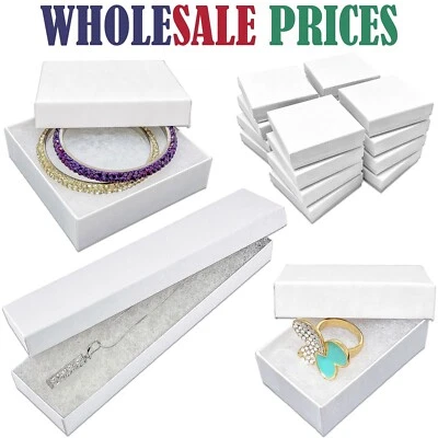 BULK Cardboard Kraft Paper JEWELRY GIFT BOXES Cotton Filled WHITE - for Shipping - Image 1 of 4