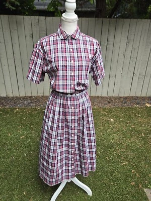 Vestido de día Charter Club a cuadros 14 botones bolsillos cuello Peter Pan muy bonito Foto 1 de 4