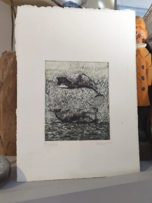 Estampado grabado marino vintage Nantucket Whale David Lazarus edición limitada Foto 1 de 4
