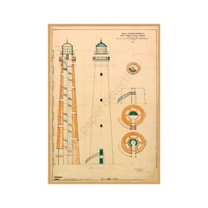Decoración de pared de faro, dibujo náutico arquitectónico antiguo, impresión de 7" x 10" - Imagen 1 de 1