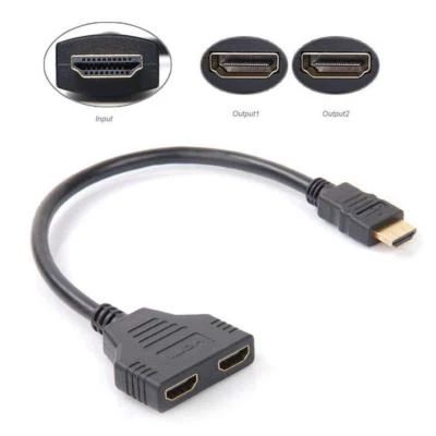 HDMI Port Male to Female 1 Input 2 Output Splitter Cable Adapter Converter 1080P - Image 1 of 4