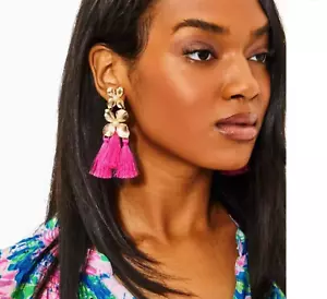 LILLY PULITZER Via Flora Roxie Pink Gold Orchid Tassel Earrings - Picture 1 of 8