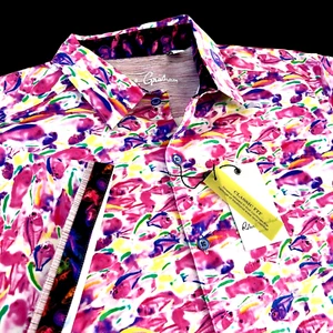 Robert Graham Colorful Tropical Fish Jellies Geometric Short Sleeve Shirt Large - Picture 1 of 13