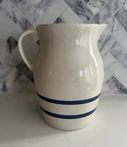 Vtg Robinson Ransbottom Pottery 2qt Farmhouse Crock /Pitcher Double Blue Stripes - Picture 1 of 9