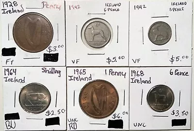 Ireland Coin Lot: 1928 - 1968: Shilling, Penny, 3 Pence & 6 Pence (6 Coin Total) - Image 1 of 2