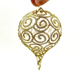 Klarglas Weihnachtsschmuck mit goldenen Spiralen und Glitzer - Bild 1 von 6