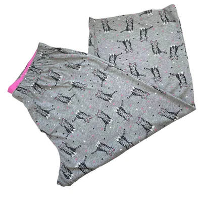 HUE Cropped Capri Pajama Lounge Pants Women’s L Elastic Waist Temp Tech Cats - Image 1 of 4