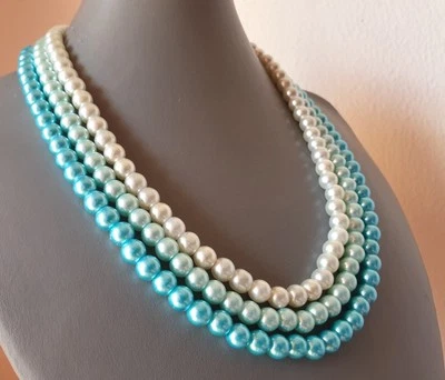 💎💎💎COLLANA DONNA + ORECCHINI PIETRE DURE  PERLE GRADAZIONE  AZZURRO. PARURE💎 - Immagine 1 di 4