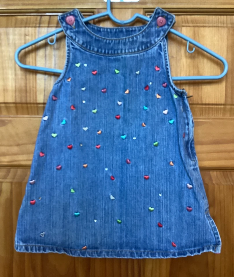 Vintage Gymboree Denim Jumper Dress Shirt Embroidered Hearts Size 3 - Image 1 of 4