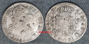 México Carlos IV 8 reales plata 1808 TH. Peso 26,58 gr. RESELLOS CHINOS. - Foto 1 di 2